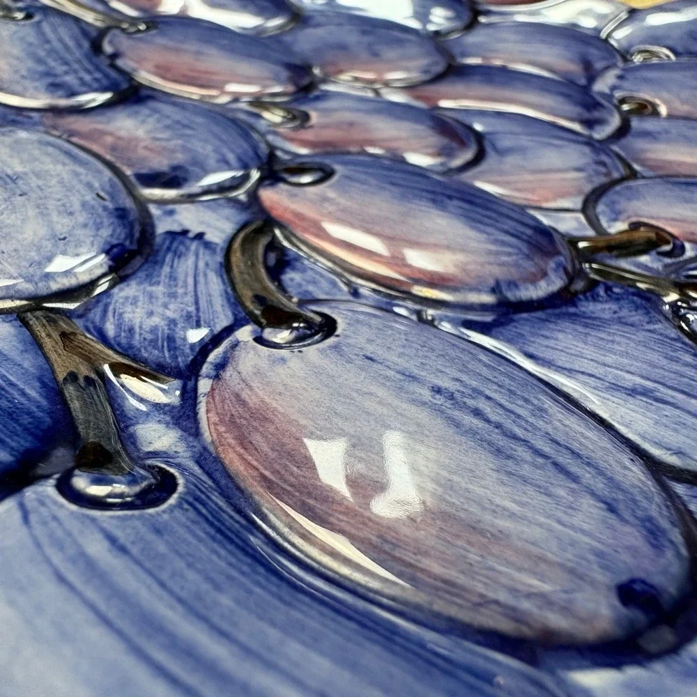 Vintage Italian Ceramic Grape Cluster Wall Plate‎ Blue Purple Made in Italy